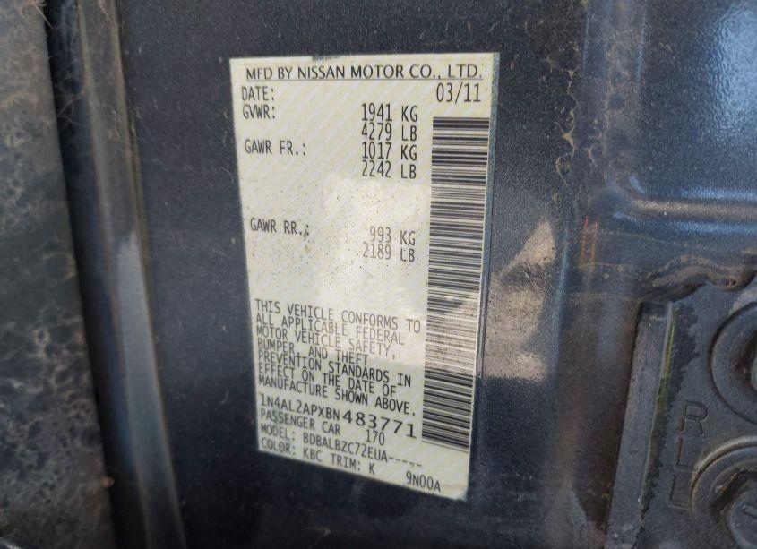 Photo 9 of 2011 Nissan Altima 2.5 S (VIN 1N4AL2APXBN483771)