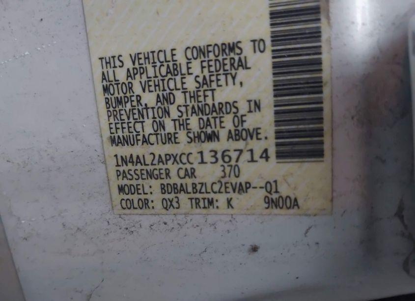 Photo 9 of 2012 Nissan Altima 2.5 S (VIN 1N4AL2APXCC136714)