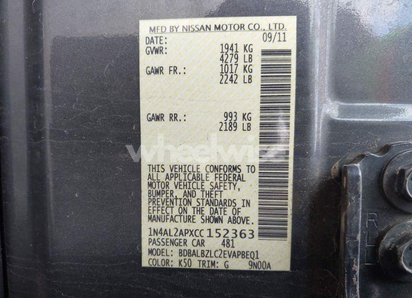 Photo 9 of 2012 Nissan Altima 2.5 S (VIN 1N4AL2APXCC152363)