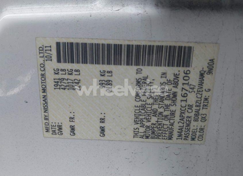 Photo 9 of 2012 Nissan Altima 2.5 S (VIN 1N4AL2APXCC167106)