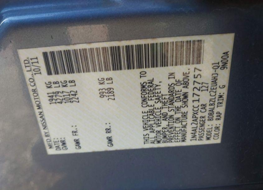 Photo 9 of 2012 Nissan Altima 2.5 S (VIN 1N4AL2APXCC172757)