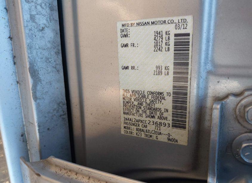 Photo 9 of 2012 Nissan Altima 2.5 S (VIN 1N4AL2APXCC236893)