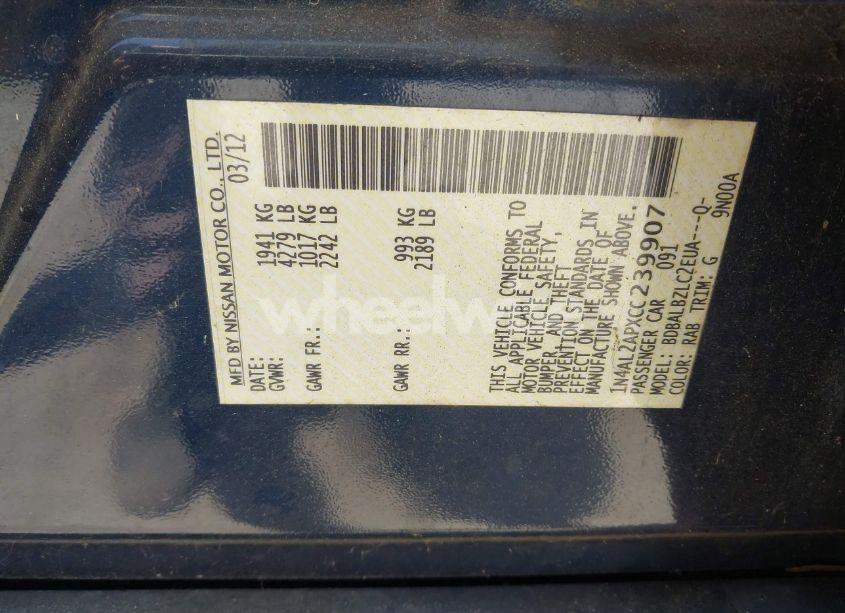 Photo 9 of 2012 Nissan Altima 2.5 S (VIN 1N4AL2APXCC239907)