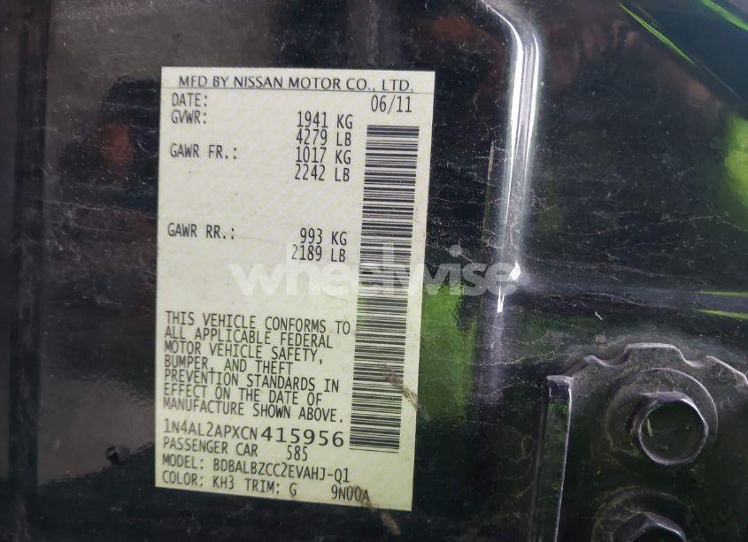 Photo 9 of 2012 Nissan Altima 2.5 S (VIN 1N4AL2APXCN415956)