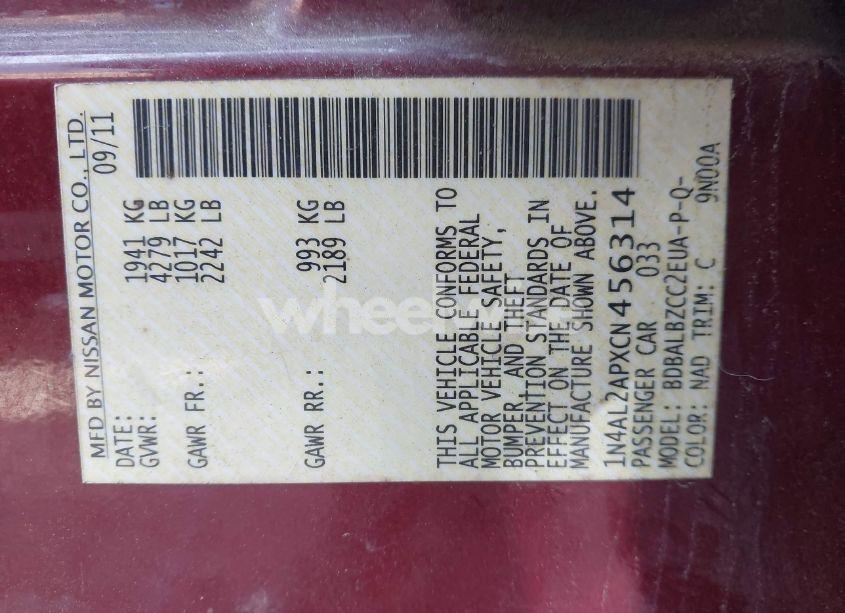 Photo 9 of 2012 Nissan Altima 2.5 S (VIN 1N4AL2APXCN456314)