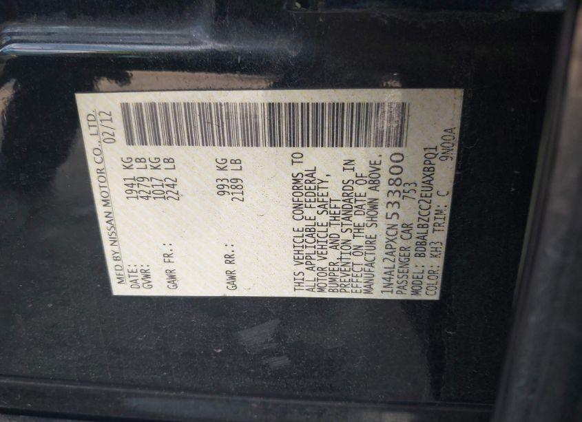 Photo 9 of 2012 Nissan Altima 2.5 S (VIN 1N4AL2APXCN533800)