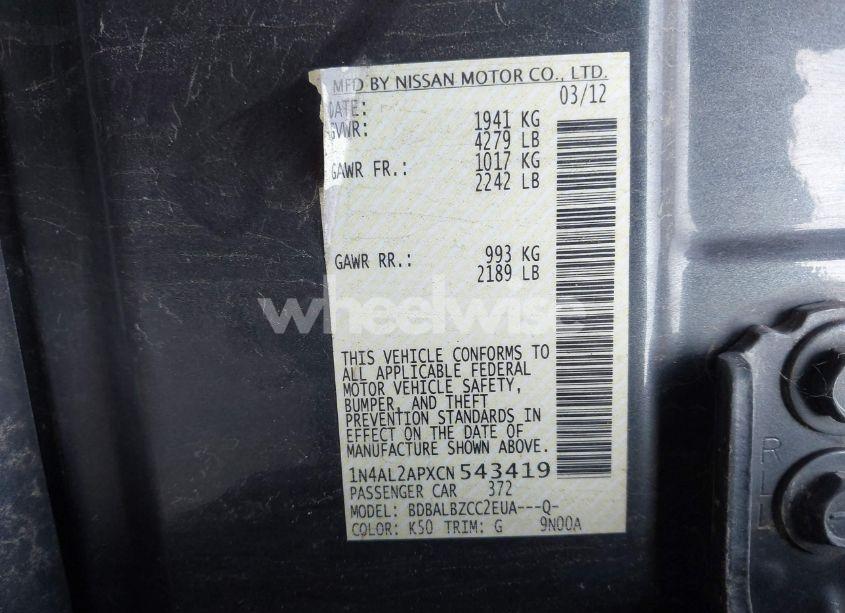 Photo 9 of 2012 Nissan Altima 2.5 S (VIN 1N4AL2APXCN543419)