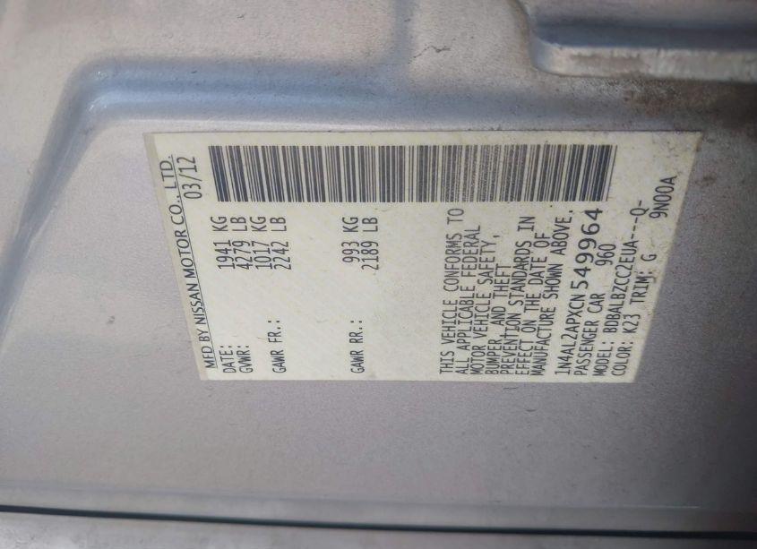 Photo 9 of 2012 Nissan Altima 2.5 S (VIN 1N4AL2APXCN549964)