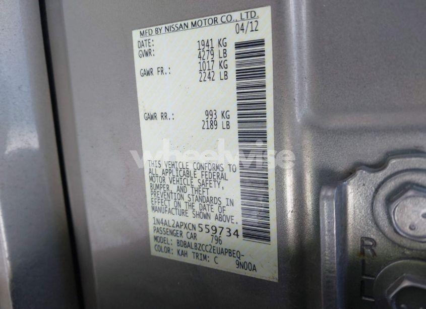 Photo 9 of 2012 Nissan Altima 2.5 S (VIN 1N4AL2APXCN559734)