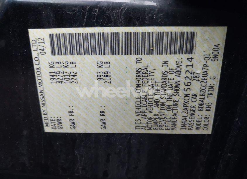 Photo 9 of 2012 Nissan Altima 2.5 S (VIN 1N4AL2APXCN562214)