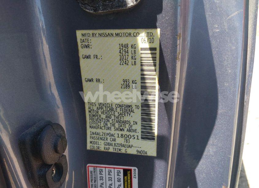 Photo 9 of 2010 Nissan Altima 2.5 S (VIN 1N4AL2EP0AC180051)