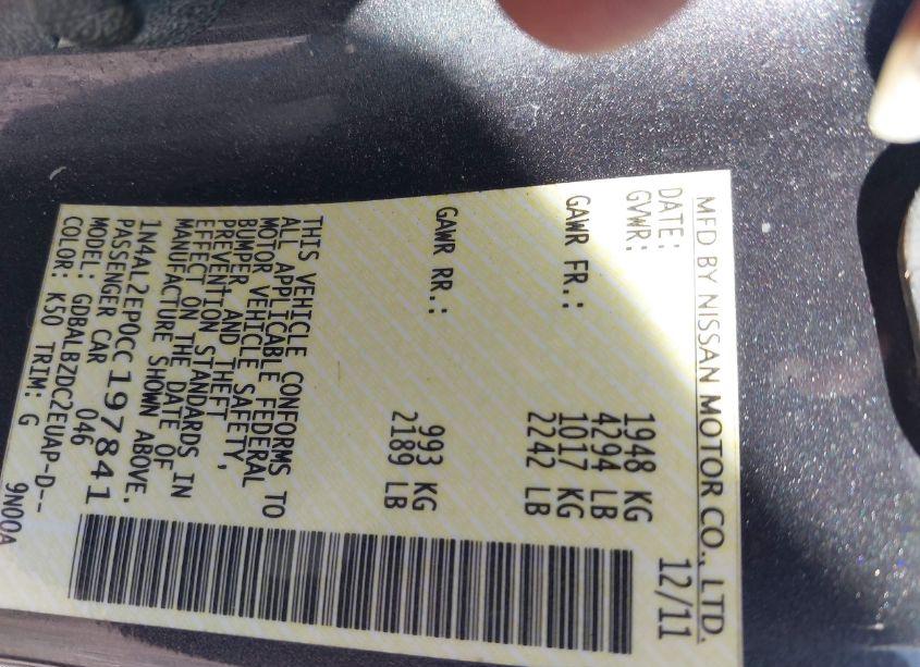 Photo 9 of 2012 Nissan Altima 2.5 S (VIN 1N4AL2EP0CC197841)