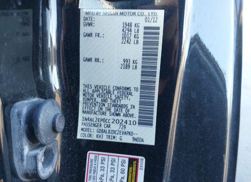 Photo 9 of 2012 Nissan Altima 2.5 S (VIN 1N4AL2EP0CC202410)