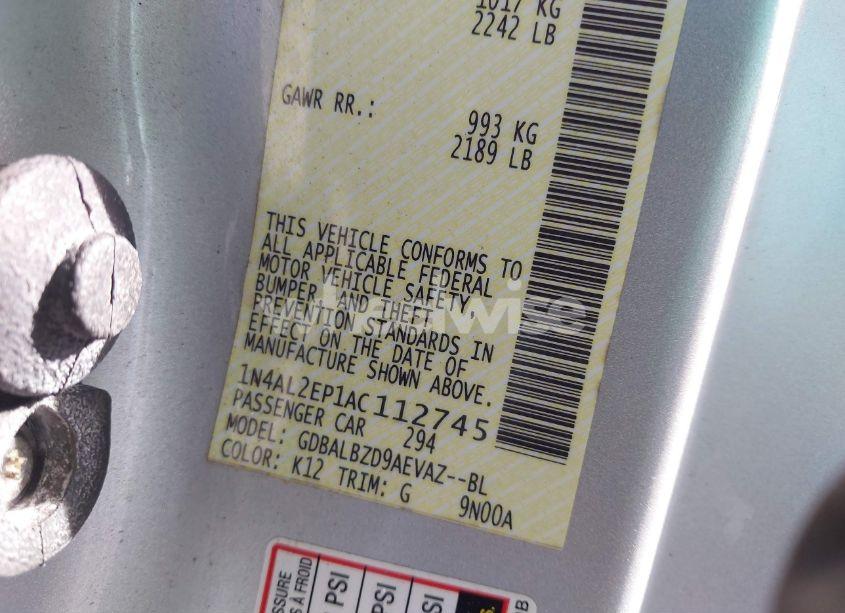 Photo 9 of 2010 Nissan Altima 2.5 S (VIN 1N4AL2EP1AC112745)