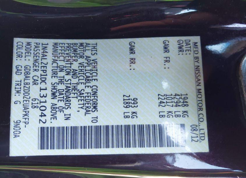 Photo 9 of 2013 Nissan Altima 2.5 S (VIN 1N4AL2EP1DC131042)