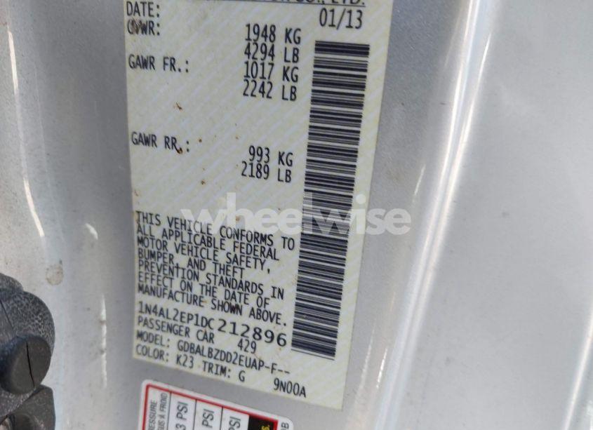 Photo 9 of 2013 Nissan Altima 2.5 S (VIN 1N4AL2EP1DC212896)