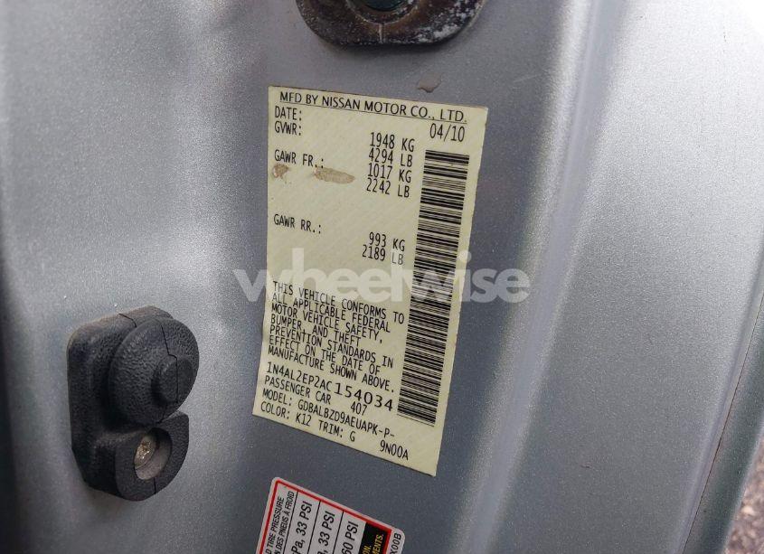 Photo 9 of 2010 Nissan Altima 2.5 S (VIN 1N4AL2EP2AC154034)