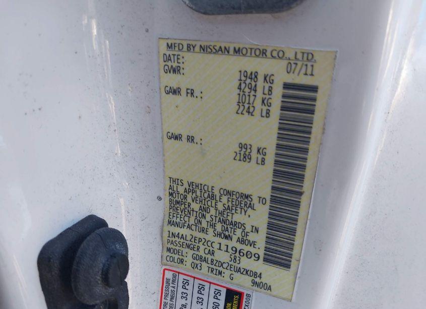 Photo 9 of 2012 Nissan Altima 2.5 S (VIN 1N4AL2EP2CC119609)