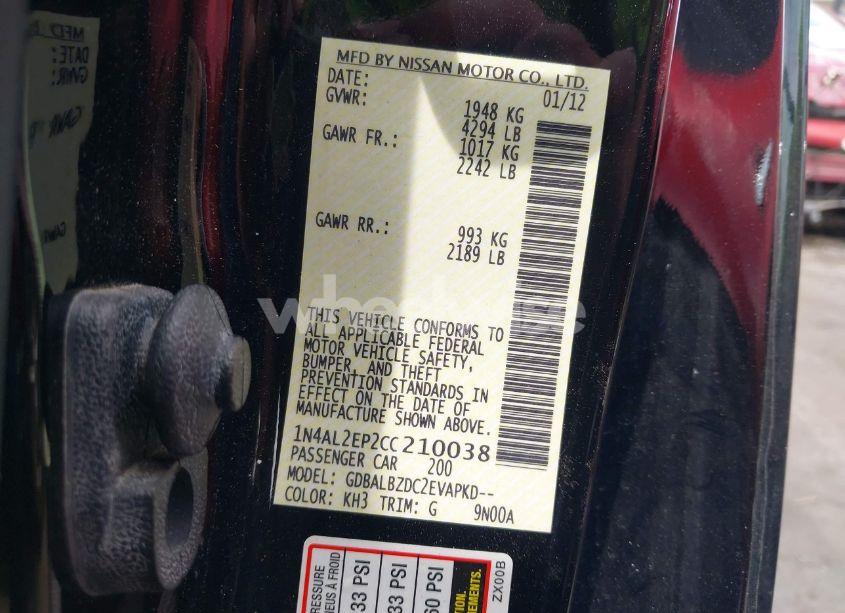 Photo 9 of 2012 Nissan Altima 2.5 S (VIN 1N4AL2EP2CC210038)