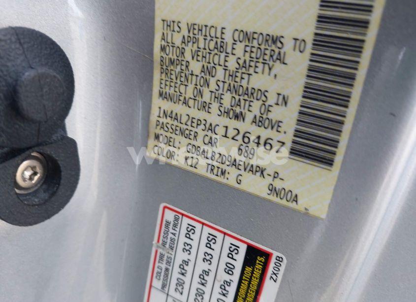 Photo 9 of 2010 Nissan Altima 2.5 S (VIN 1N4AL2EP3AC126467)