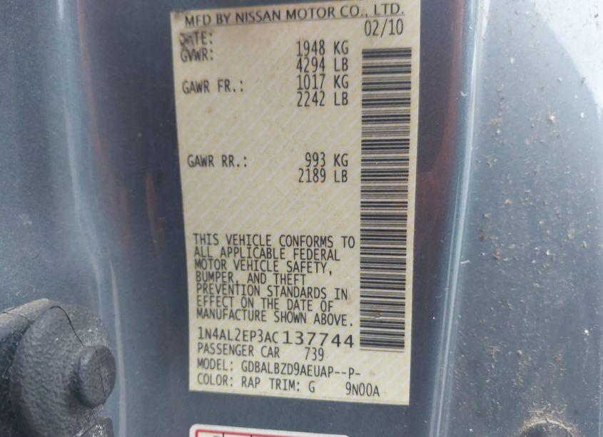 Photo 9 of 2010 Nissan Altima 2.5 S (VIN 1N4AL2EP3AC137744)