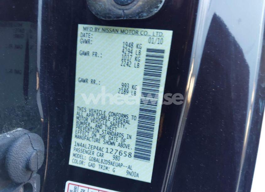 Photo 9 of 2010 Nissan Altima 2.5 S (VIN 1N4AL2EP4AC127658)