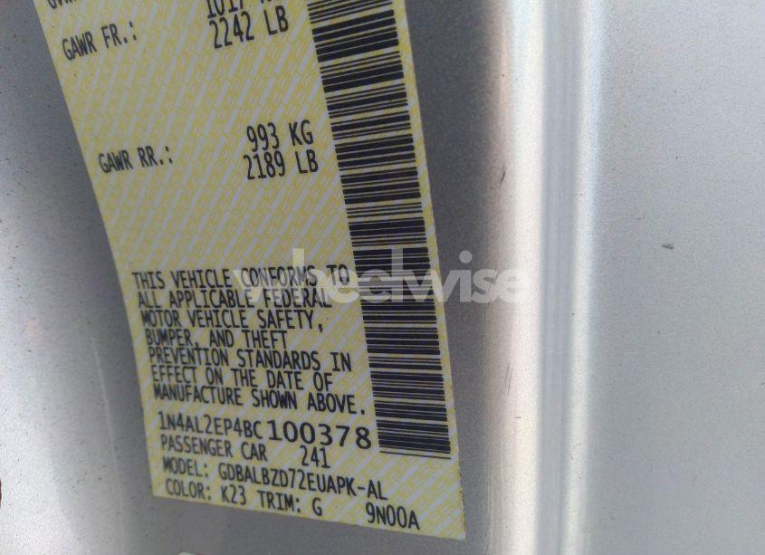 Photo 9 of 2011 Nissan Altima 2.5 S (VIN 1N4AL2EP4BC100378)