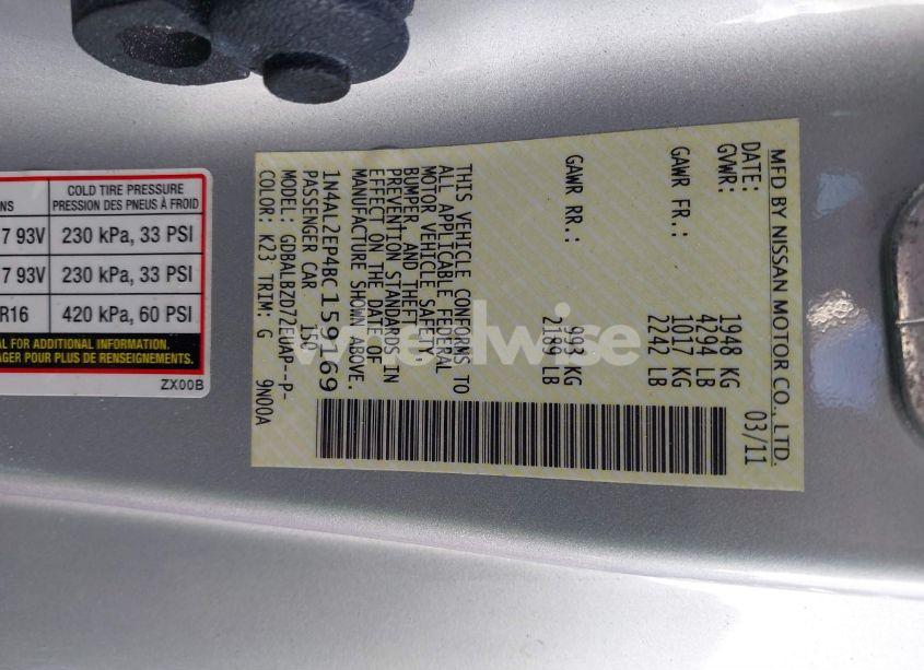 Photo 9 of 2011 Nissan Altima 2.5 S (VIN 1N4AL2EP4BC159169)