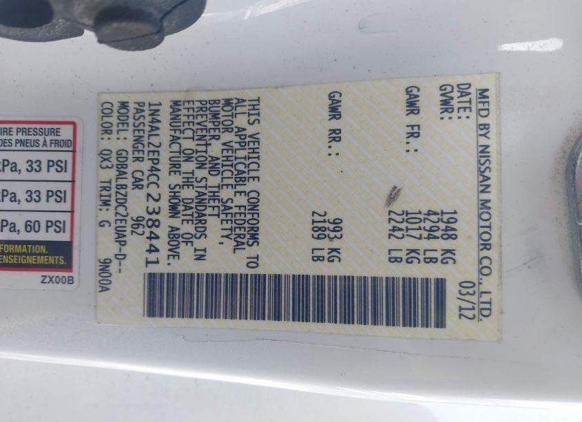 Photo 9 of 2012 Nissan Altima 2.5 S (VIN 1N4AL2EP4CC238441)