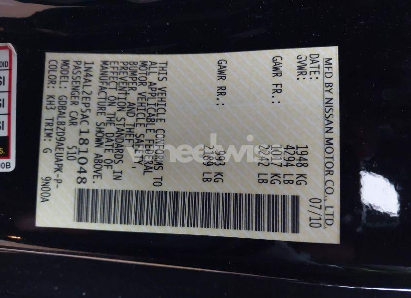 Photo 9 of 2010 Nissan Altima 2.5 S (VIN 1N4AL2EP5AC181048)