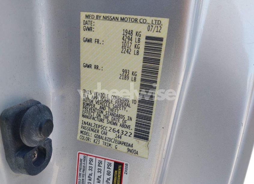 Photo 9 of 2012 Nissan Altima 2.5 S (VIN 1N4AL2EP5CC264322)