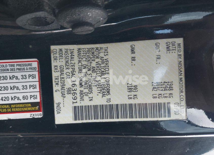Photo 9 of 2010 Nissan Altima 2.5 S (VIN 1N4AL2EP6AC163691)