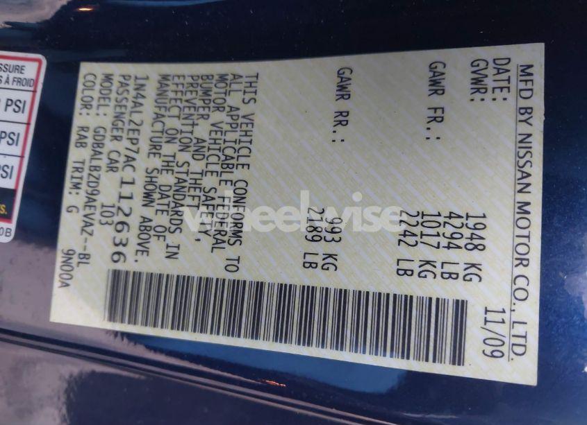 Photo 9 of 2010 Nissan Altima 2.5 S (VIN 1N4AL2EP7AC112636)