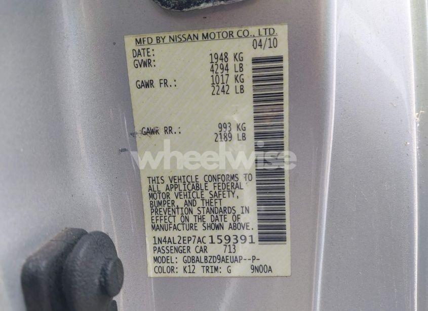 Photo 9 of 2010 Nissan Altima 2.5 S (VIN 1N4AL2EP7AC159391)