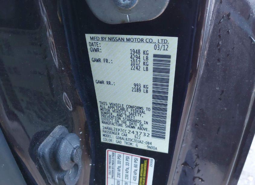 Photo 9 of 2012 Nissan Altima 2.5 S (VIN 1N4AL2EP7CC243732)