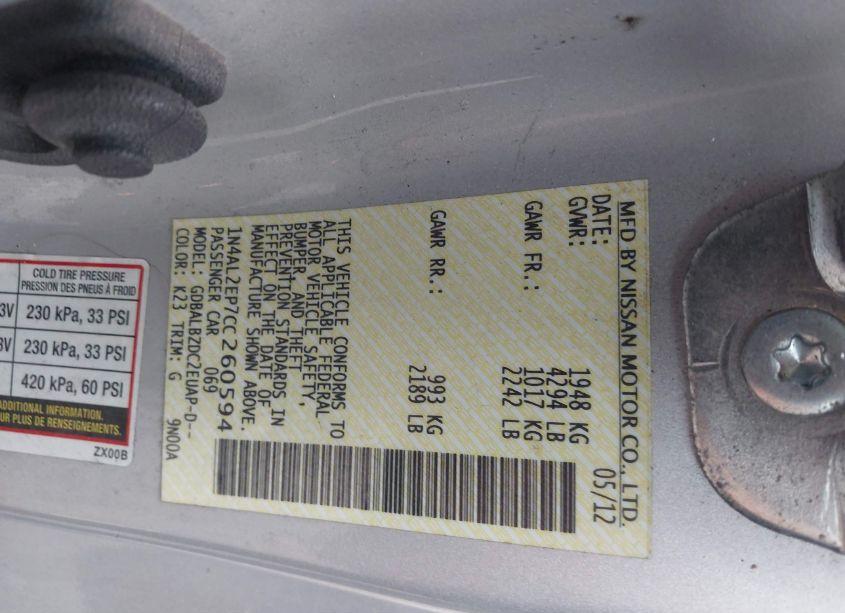 Photo 9 of 2012 Nissan Altima 2.5 S (VIN 1N4AL2EP7CC260594)