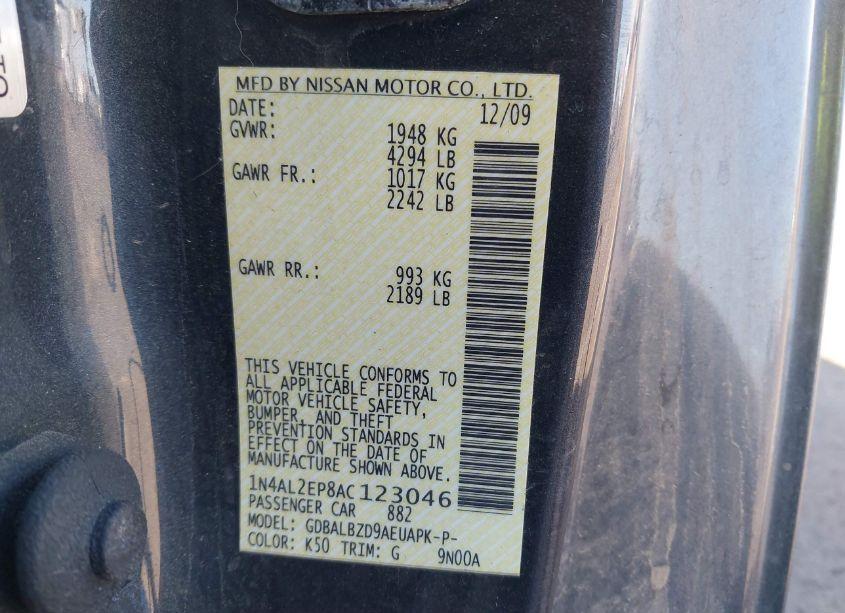 Photo 9 of 2010 Nissan Altima 2.5 S (VIN 1N4AL2EP8AC123046)