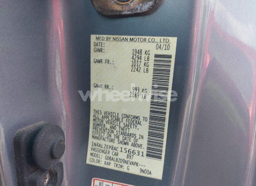 Photo 9 of 2010 Nissan Altima 2.5 S (VIN 1N4AL2EP8AC156631)