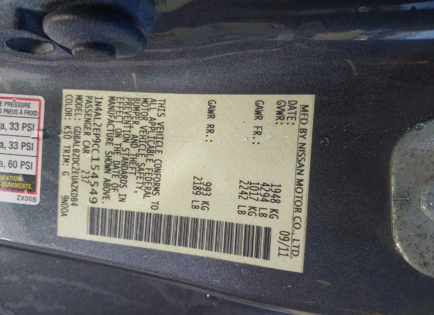 Photo 9 of 2012 Nissan Altima 2.5 S (VIN 1N4AL2EP9CC154549)