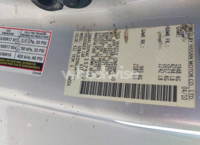 Photo 9 of 2010 Nissan Altima 2.5 S (VIN 1N4AL2EPXAC157599)