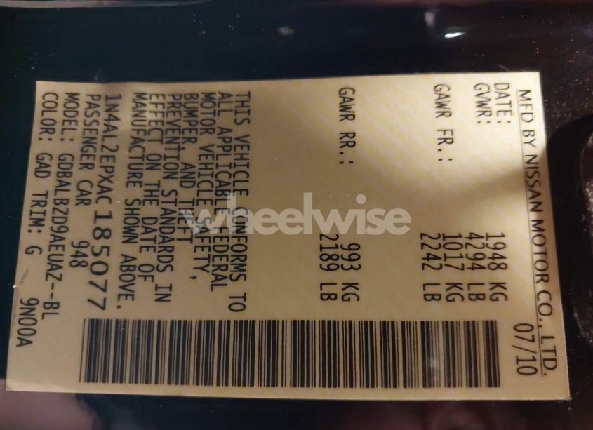 Photo 9 of 2010 Nissan Altima 2.5 S (VIN 1N4AL2EPXAC185077)