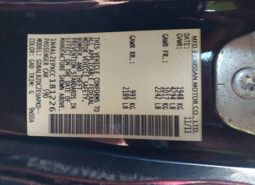 Photo 9 of 2012 Nissan Altima 2.5 S (VIN 1N4AL2EPXCC181226)