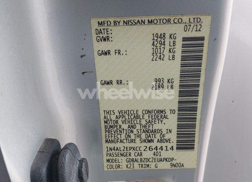 Photo 9 of 2012 Nissan Altima 2.5 S (VIN 1N4AL2EPXCC264414)