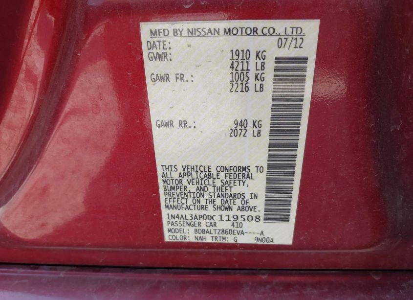 Photo 9 of 2013 Nissan Altima 2.5 SV (VIN 1N4AL3AP0DC119508)