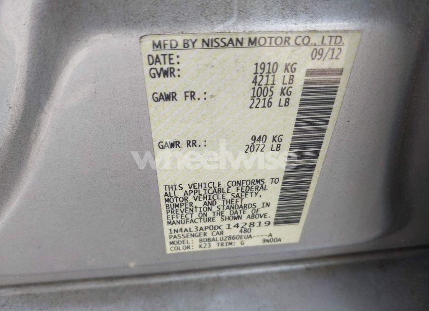 Photo 9 of 2013 Nissan Altima 2.5 SV (VIN 1N4AL3AP0DC142819)