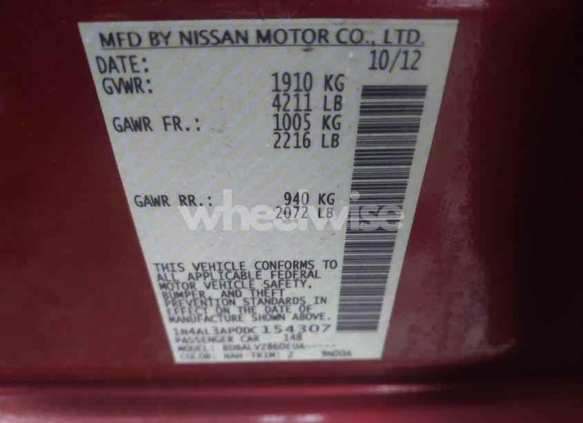 Photo 9 of 2013 Nissan Altima 2.5 SL (VIN 1N4AL3AP0DC154307)