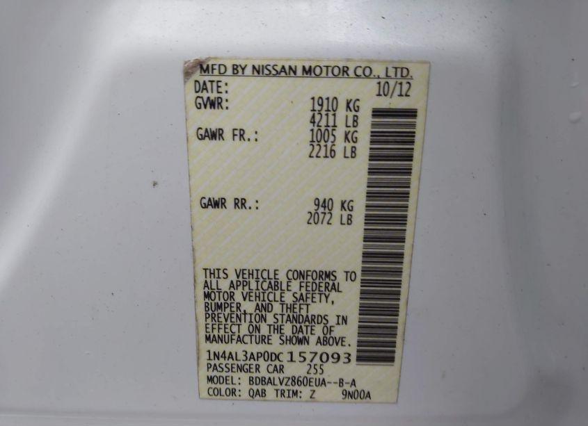 Photo 9 of 2013 Nissan Altima 2.5 SL (VIN 1N4AL3AP0DC157093)