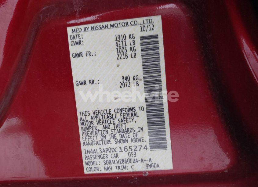 Photo 9 of 2013 Nissan Altima 2.5 SL (VIN 1N4AL3AP0DC165274)