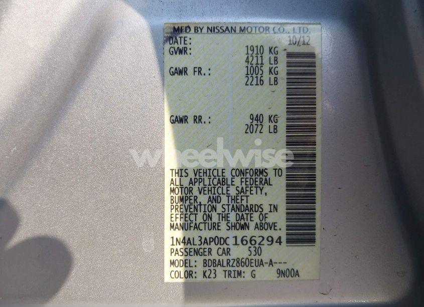 Photo 9 of 2013 Nissan Altima 2.5 S (VIN 1N4AL3AP0DC166294)