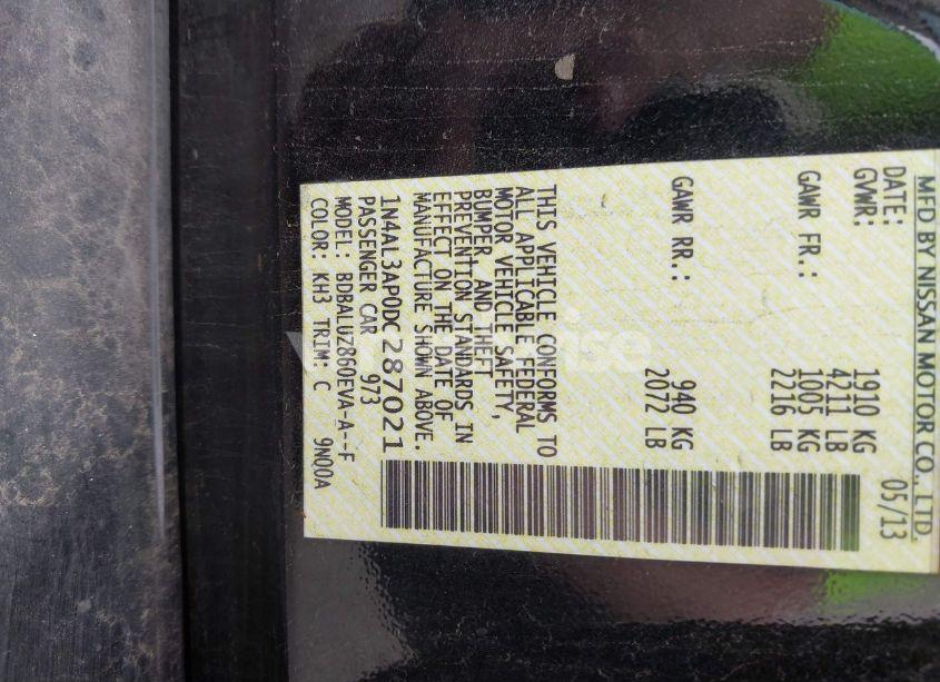 Photo 9 of 2013 Nissan Altima 2.5 SV (VIN 1N4AL3AP0DC287021)